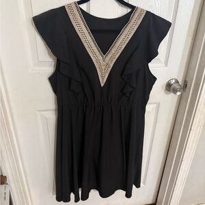 SHEIN Black Dress with Crochet V-Neck